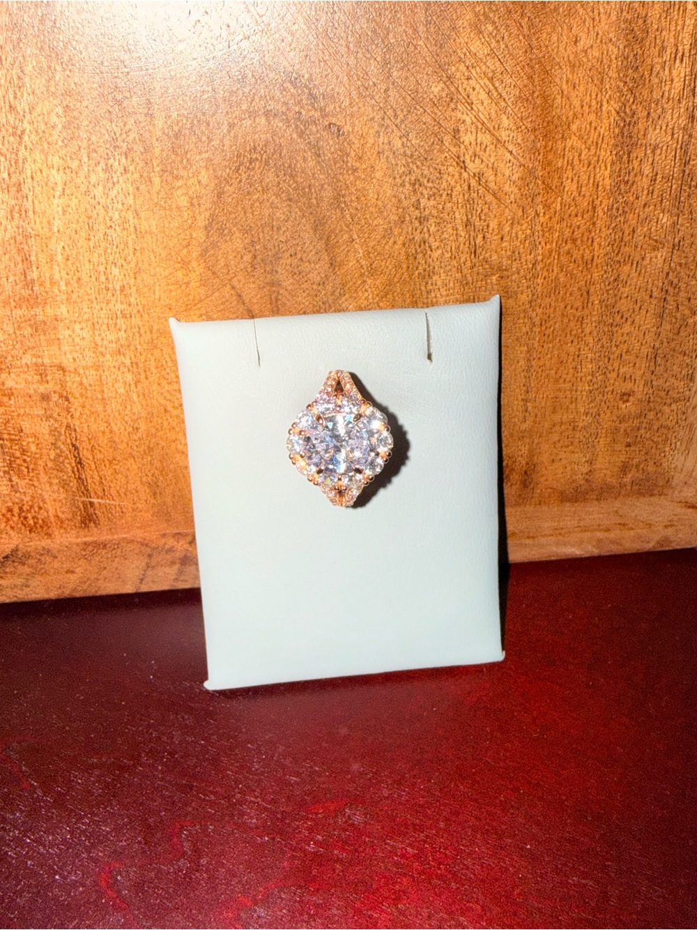 Rose Gold Cubic Zirconia Halo Ring - Sparkling Clear Stones - Picture 2 of 3